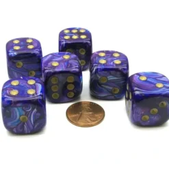 Dice>Lustrous 20mm Big D6 Chessex Dice, 6 Pieces - Purple with Gold Pips - Your Source for Gaming Essentials