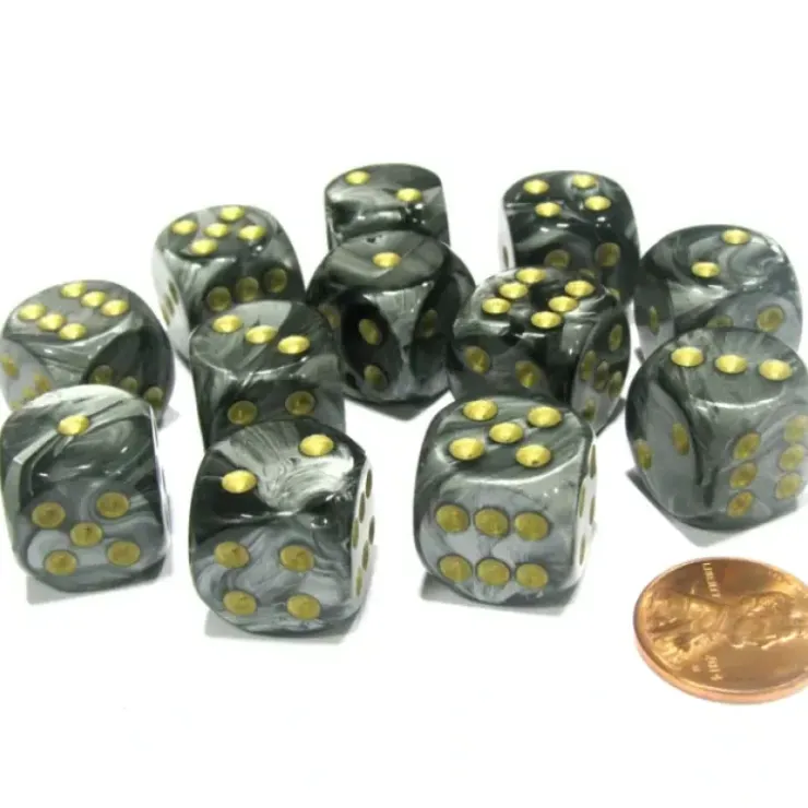 Dice>Lustrous 16mm D6 Chessex Dice Block (12 Dice) - Black with Gold Pips - Your Source for Gaming Essentials