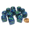 Dice>Lustrous 16mm D6 Chessex Dice Block (12 Dice) - Dark Blue with Green Pips - Your Source for Gaming Essentials