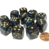 Dice>Lustrous 16mm D6 Chessex Dice Block (12 Dice) - Shadow with Gold Pips - Your Source for Gaming Essentials