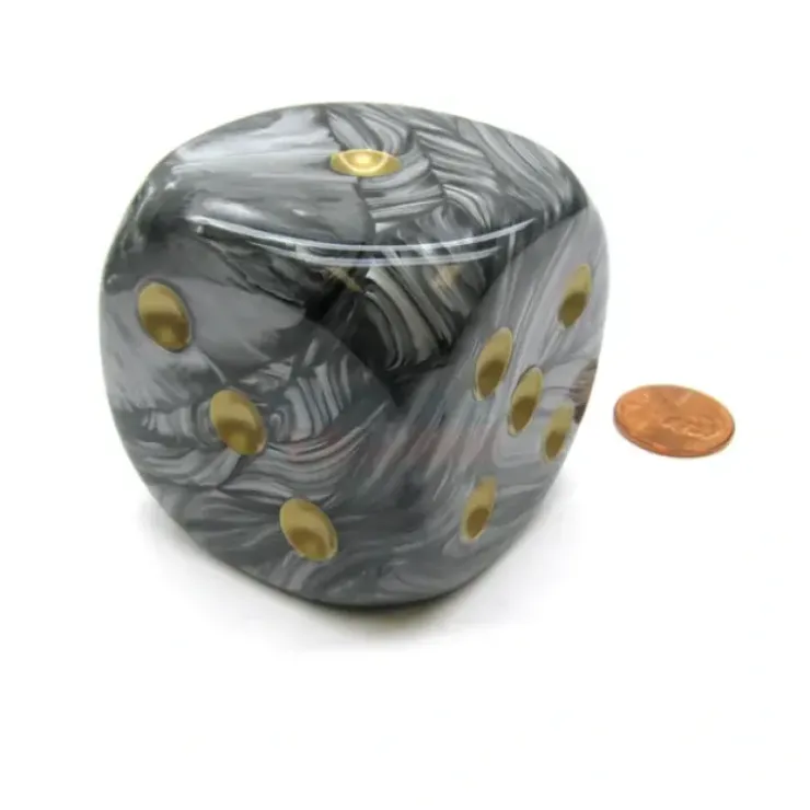 Dice>Lustrous 50mm Huge Large D6 Chessex Dice, 1 Piece - Black/Gray with Gold Pips - Your Source for Gaming Essentials
