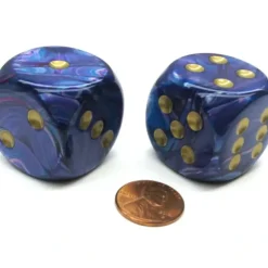 Dice>Lustrous 30mm Large D6 Chessex Dice, 2 Pieces - Purple with Gold Pips - Your Source for Gaming Essentials