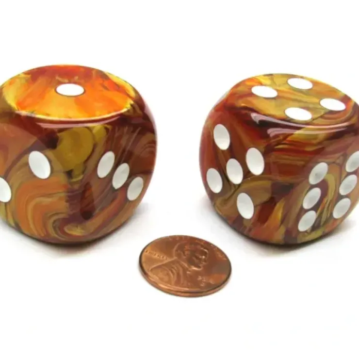 Dice>Lustrous 30mm Large D6 Chessex Dice, 2 Pieces - Bronze with White Pips - Your Source for Gaming Essentials