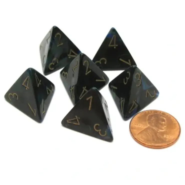 Dice>Lustrous 18mm 4 Sided D4 Chessex Dice, 6 Pieces - Shadow with Gold - Your Source for Gaming Essentials