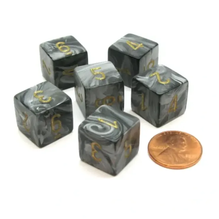 Dice>Lustrous 15mm 6-Sided D6 Numbered Chessex Dice, 6 Pieces - Black with Gold - Your Source for Gaming Essentials