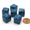 Dice>Lustrous 15mm 6-Sided D6 Numbered Chessex Dice, 6 Pieces - Dark Blue with Green - Your Source for Gaming Essentials