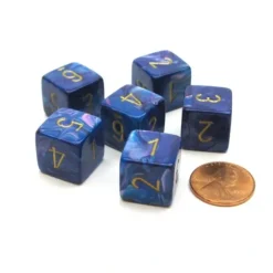 Dice>Lustrous 15mm 6-Sided D6 Numbered Chessex Dice, 6 Pieces - Purple with Gold - Your Source for Gaming Essentials