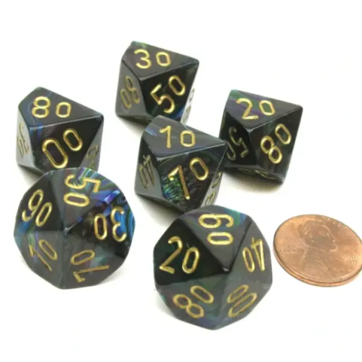 Dice>Lustrous 16mm Tens D10 (00-90) Chessex Dice, 6 Pieces - Shadow with Gold Numbers - Your Source for Gaming Essentials