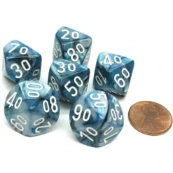 Dice>Lustrous 16mm Tens D10 (00-90) Chessex Dice, 6 Pieces - Slate with White Numbers - Your Source for Gaming Essentials