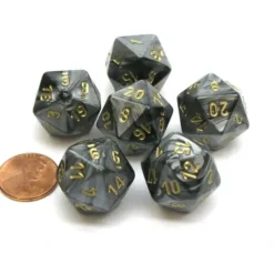 Dice>Lustrous 20 Sided D20 Chessex Dice, 6 Pieces - Black with Gold Numbers - Your Source for Gaming Essentials