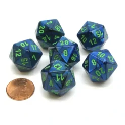 Dice>Lustrous 20 Sided D20 Chessex Dice, 6 Pieces - Dark Blue with Green Numbers - Your Source for Gaming Essentials
