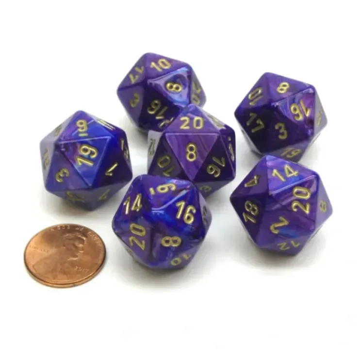 Dice>Lustrous 20 Sided D20 Chessex Dice, 6 Pieces - Purple with Gold Numbers - Your Source for Gaming Essentials