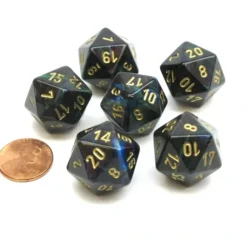 Dice>Lustrous 20 Sided D20 Chessex Dice, 6 Pieces - Shadow with Gold Numbers - Your Source for Gaming Essentials