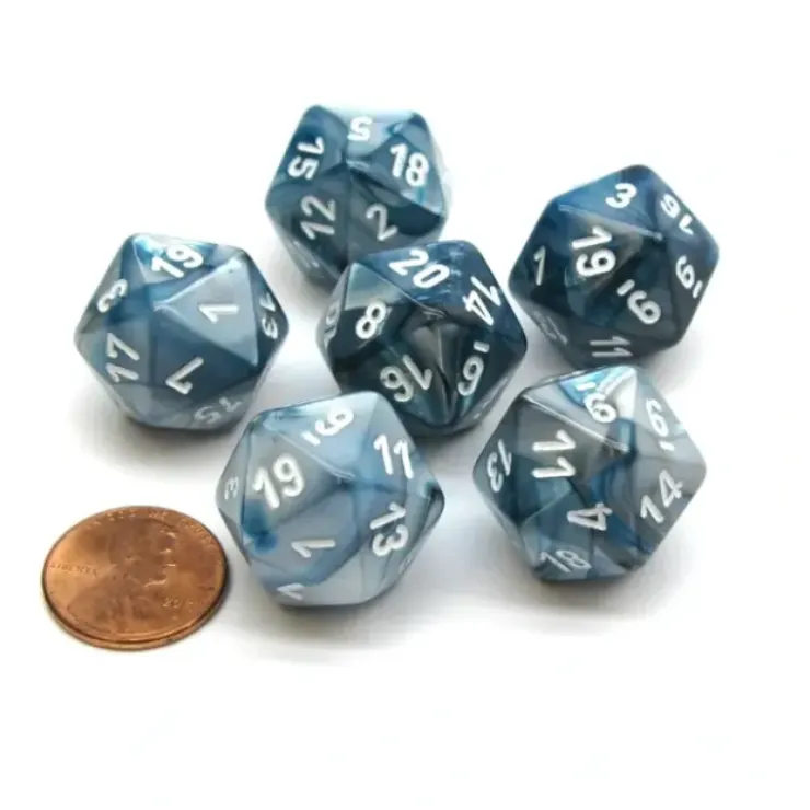 Dice>Lustrous 20 Sided D20 Chessex Dice, 6 Pieces - Slate with White Numbers - Your Source for Gaming Essentials