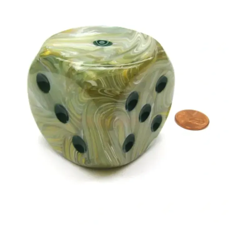 Dice>Marble 50mm Huge Large D6 Chessex Dice, 1 Piece - Green with Dark Green Pips - Your Source for Gaming Essentials