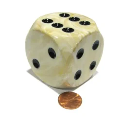 Dice>Marble 50mm Huge Large D6 Chessex Dice, 1 Piece - Ivory with Black Pips - Your Source for Gaming Essentials
