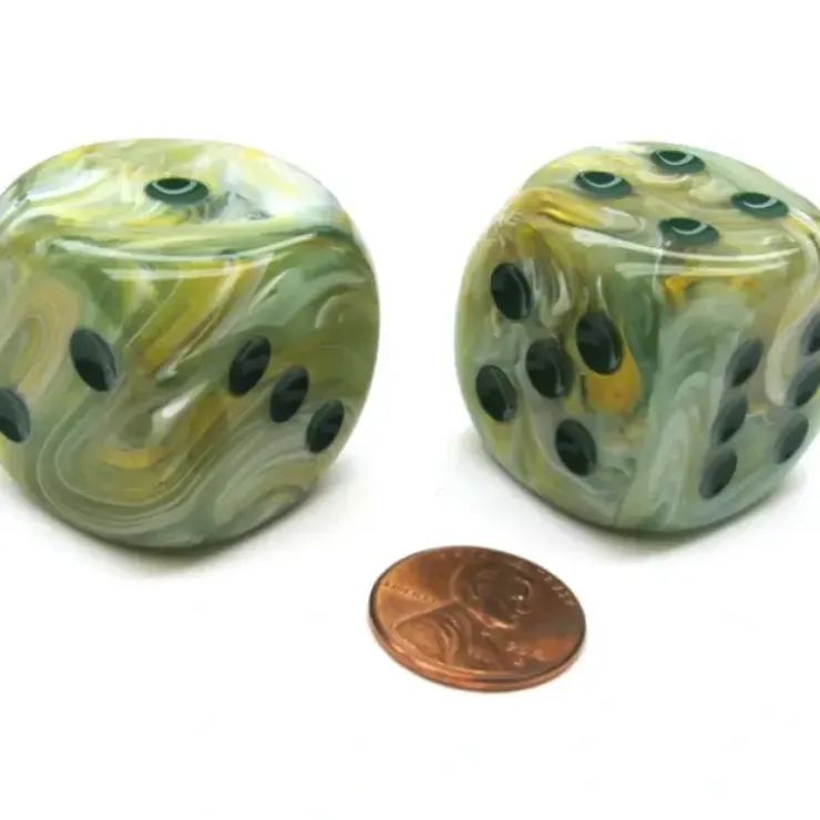 Dice>Marble 30mm Large D6 Chessex Dice, 2 Pieces - Green with Green Pips - Your Source for Gaming Essentials