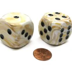 Dice>Marble 30mm Large D6 Chessex Dice, 2 Pieces - Ivory with Black Pips - Your Source for Gaming Essentials