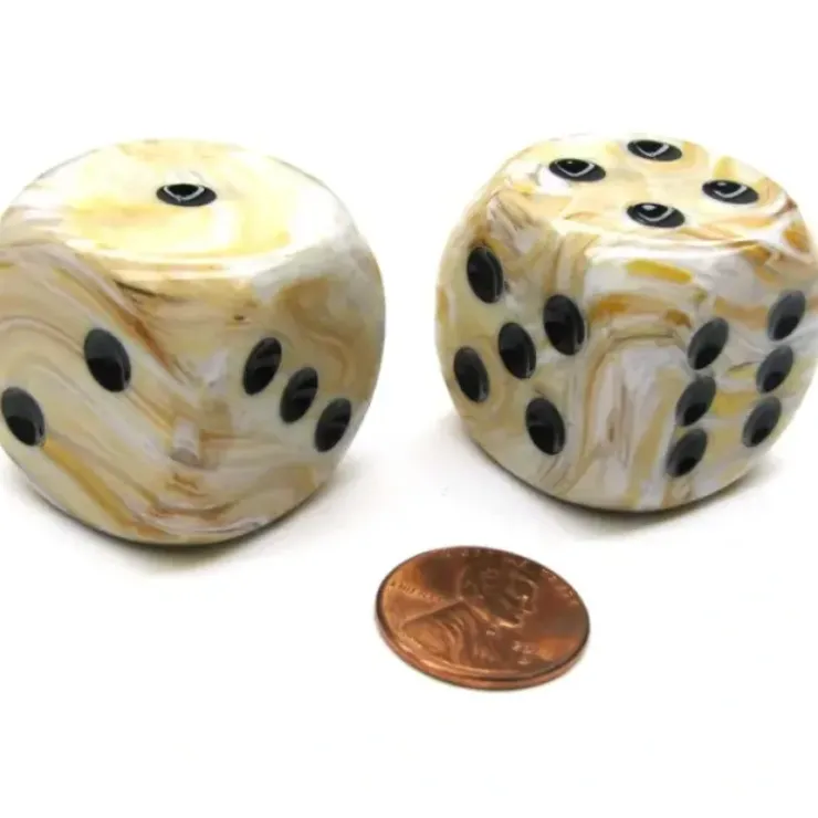 Dice>Marble 30mm Large D6 Chessex Dice, 2 Pieces - Ivory with Black Pips - Your Source for Gaming Essentials