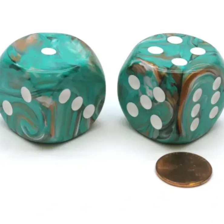 Dice>Marble 30mm Large D6 Chessex Dice, 2 Pieces - Oxi-Copper with White Pips - Your Source for Gaming Essentials