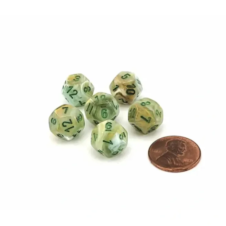 Dice>Marble 12mm Mini 12 Sided D12 Dice, 6 Pieces - Green with Dark Green Numbers - Your Source for Gaming Essentials