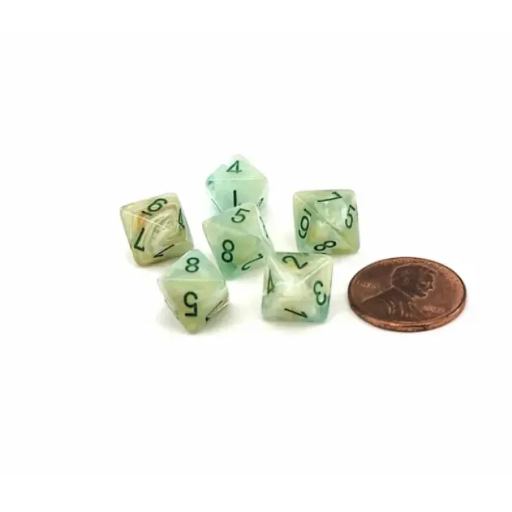 Dice>Marble 9mm Mini 8 Sided D8 Dice, 6 Pieces - Green with Dark Green Numbers - Your Source for Gaming Essentials