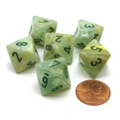 Dice>Marble 15mm 8 Sided D8 Chessex Dice, 6 Pieces - Green with Dark Green - Your Source for Gaming Essentials