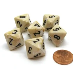 Dice>Marble 15mm 8 Sided D8 Chessex Dice, 6 Pieces - Ivory with Black - Your Source for Gaming Essentials