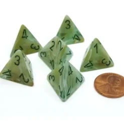 Dice>Marble 18mm 4 Sided D4 Chessex Dice, 6 Pieces - Green with Dark Green - Your Source for Gaming Essentials