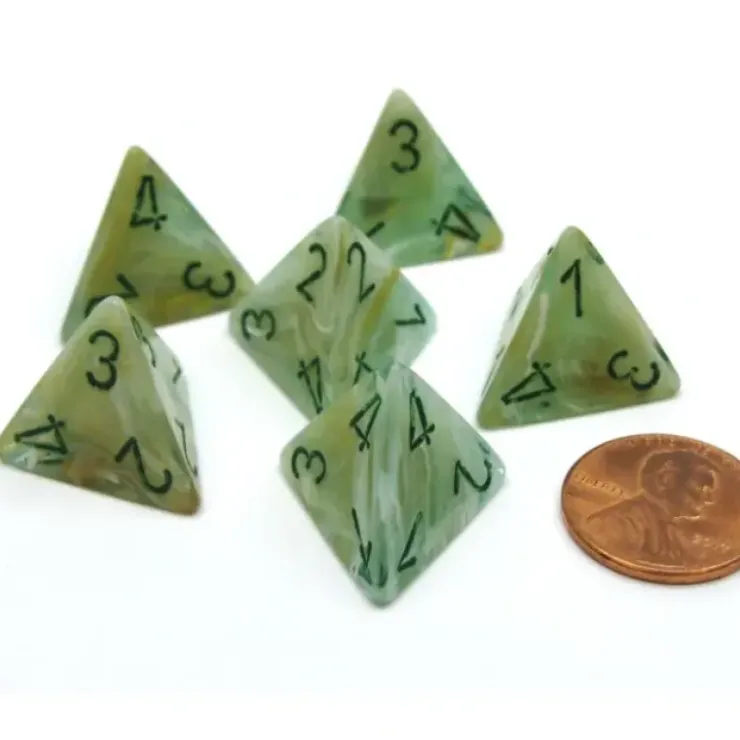 Dice>Marble 18mm 4 Sided D4 Chessex Dice, 6 Pieces - Green with Dark Green - Your Source for Gaming Essentials