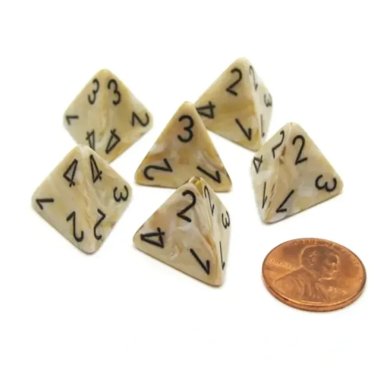 Dice>Marble 18mm 4 Sided D4 Chessex Dice, 6 Pieces - Ivory with Black - Your Source for Gaming Essentials