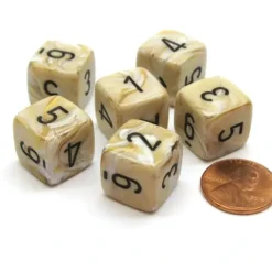 Dice>Marble 15mm 6-Sided D6 Numbered Chessex Dice, 6 Pieces - Ivory with Black - Your Source for Gaming Essentials