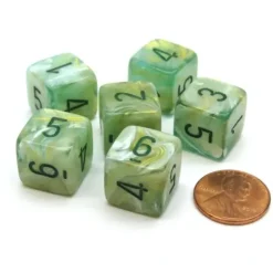 Dice>Marble 15mm 6-Sided D6 Numbered Chessex Dice, 6 Pieces - Green with Dark Green - Your Source for Gaming Essentials