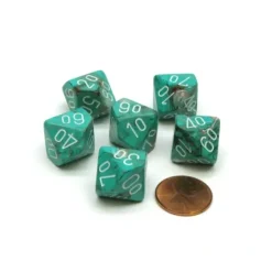 Dice>Marble 16mm Tens D10 (00-90) Chessex Dice, 6 Pieces - Oxi-Copper with White - Your Source for Gaming Essentials