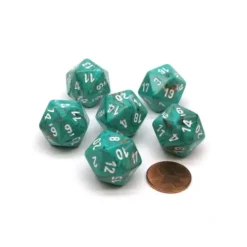 Dice>Marble 20 Sided D20 Chessex Dice, 6 Pieces - Oxi-Copper with White Numbers - Your Source for Gaming Essentials