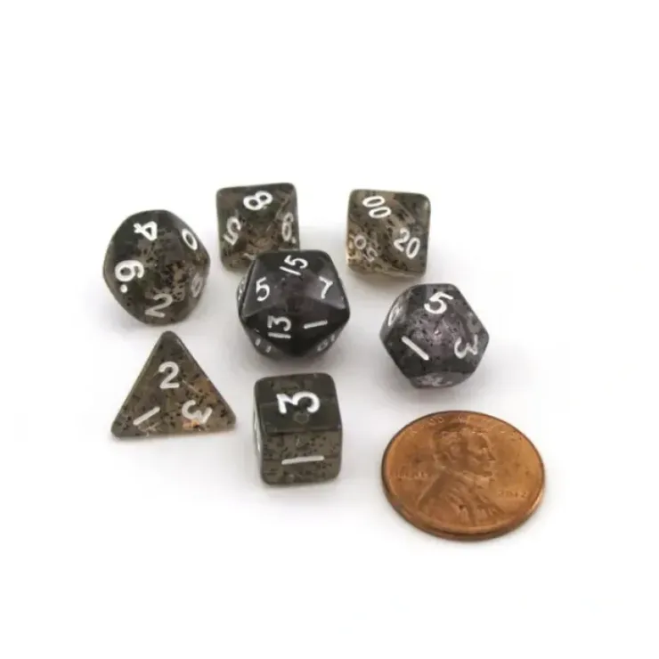 Dice>Mini 7-Die Polyhedral Dice Set - Ethereal Black with White Numbers - Your Source for Gaming Essentials