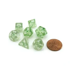 Dice>Mini 7-Die Polyhedral Dice Set - Ethereal Green with White Numbers - Your Source for Gaming Essentials