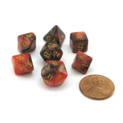 Dice>Mini 7-Die Polyhedral Dice Set - Red and Black with Gold Numbers - Your Source for Gaming Essentials