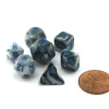 Dice>Mini 10mm Polyhedral Dice Set, 7 Pieces - Marble with Blue Numbers - Your Source for Gaming Essentials