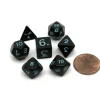 Dice>Mini Polyhedral 7 Piece Opaque Dice Set Small 11mm Die - Black with Light-Blue - Your Source for Gaming Essentials