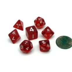 Dice>Mini Polyhedral 7 Piece Transparent Dice Set Small 11mm Die - Red with White - Your Source for Gaming Essentials