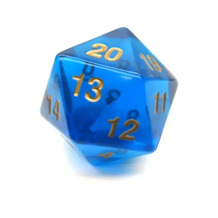 Dice>55mm Jumbo 20-Sided D20 Countdown Dice - Transparent Sapphire Gold - Your Source for Gaming Essentials