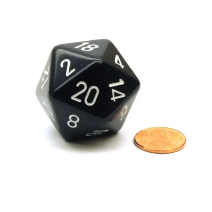 Dice>34mm Large 20-Sided D20 Opaque Chessex Dice, 1 Die - Black with White Numbers - Your Source for Gaming Essentials