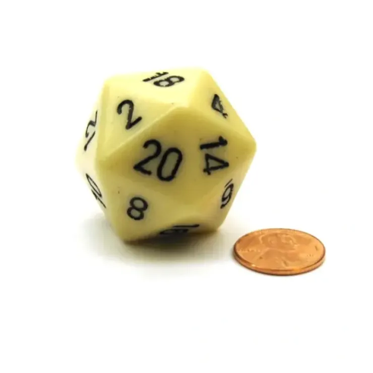 Dice>34mm Large 20-Sided D20 Opaque Chessex Dice, 1 Die - Ivory with Black Numbers - Your Source for Gaming Essentials