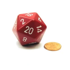 Dice>34mm Large 20-Sided D20 Opaque Chessex Dice, 1 Die - Red with White Numbers - Your Source for Gaming Essentials