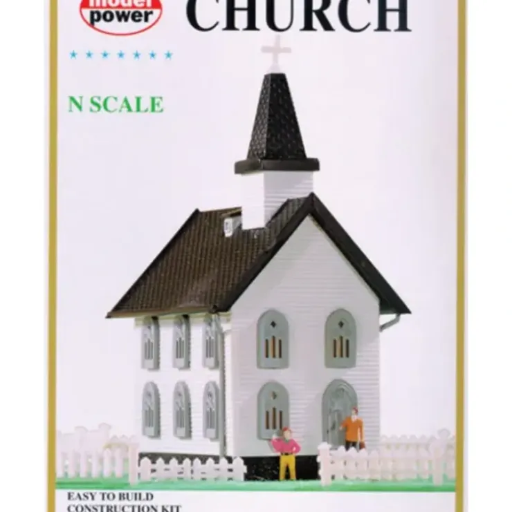 Model Power 1575 Church kit w/fence & gras - Your Source for Gaming Essentials* Trains
