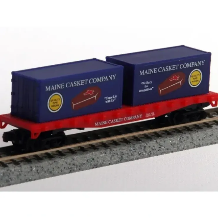 Model Power 490-84050 50' Flatcar w/Metal Wheels & 2 Containers Maine Casket - Your Source for Gaming Essentials* Trains