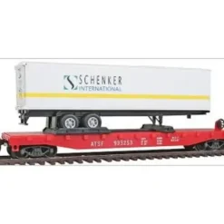Model Power 98357 HO Santa Fe 50' Flatcar w/ 40' Schenker International Trailer - Your Source for Gaming Essentials* Trains