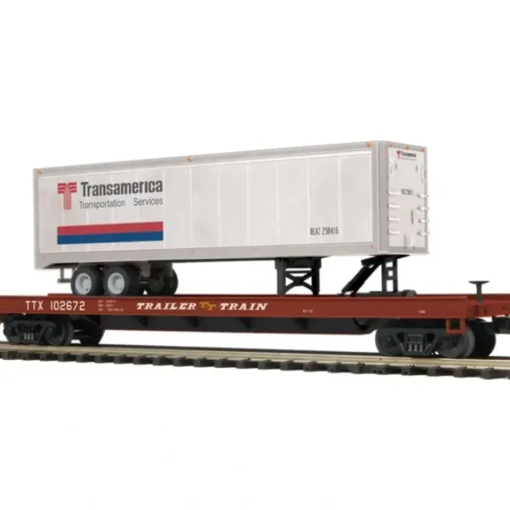 MTH 20-95122 O Trailer Train Transamerica Flat Car w/ 40' Trailer #102672 - Your Source for Gaming Essentials* Trains
