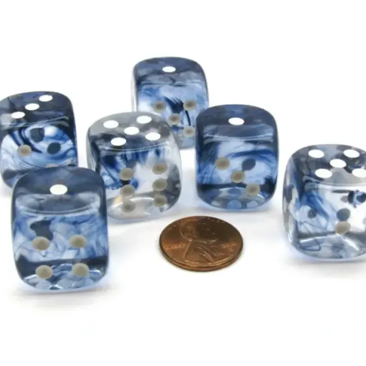 Dice>Nebula 20mm Big D6 Chessex Dice, 6 Pieces - Black with White Pips - Your Source for Gaming Essentials